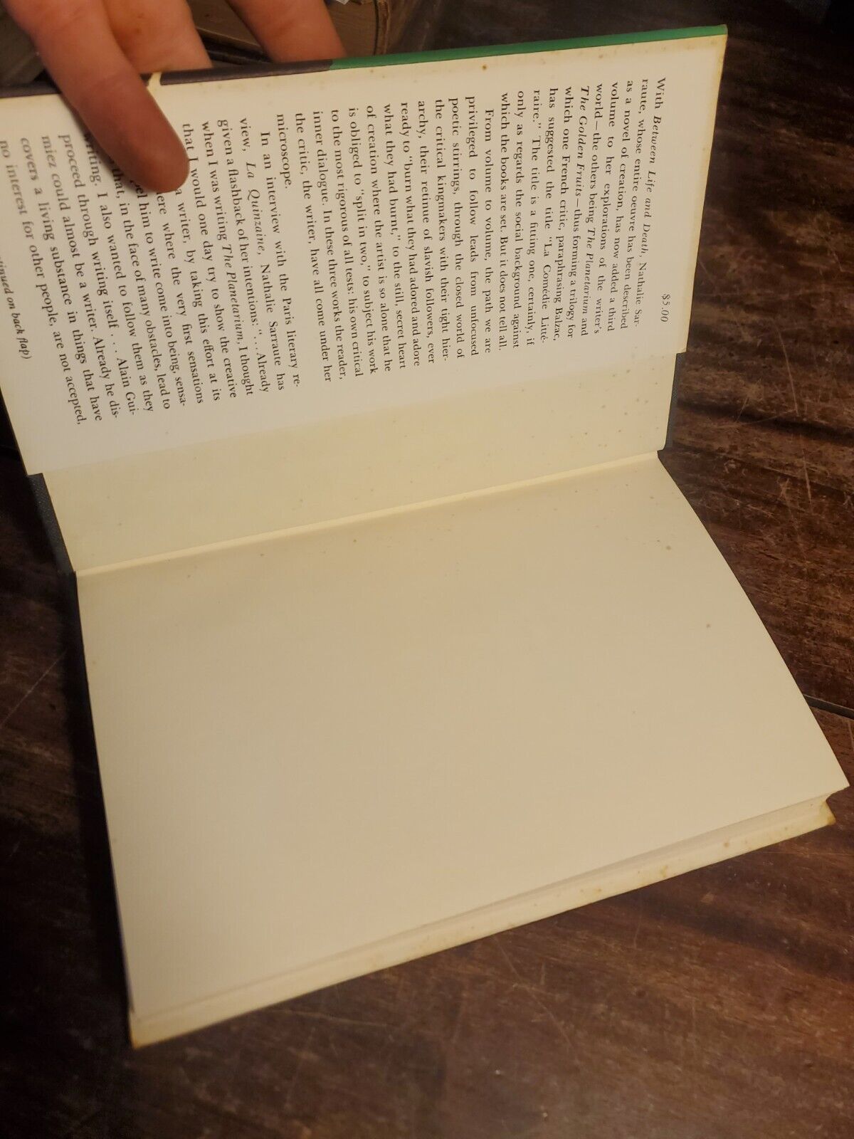 Between Life and Death, Nathalie Sarraute, First English Edition, 1969, Dust Jac