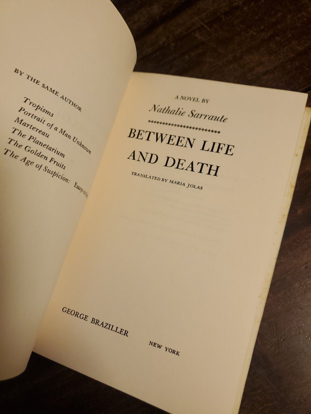 Between Life and Death, Nathalie Sarraute, First English Edition, 1969, Dust Jac