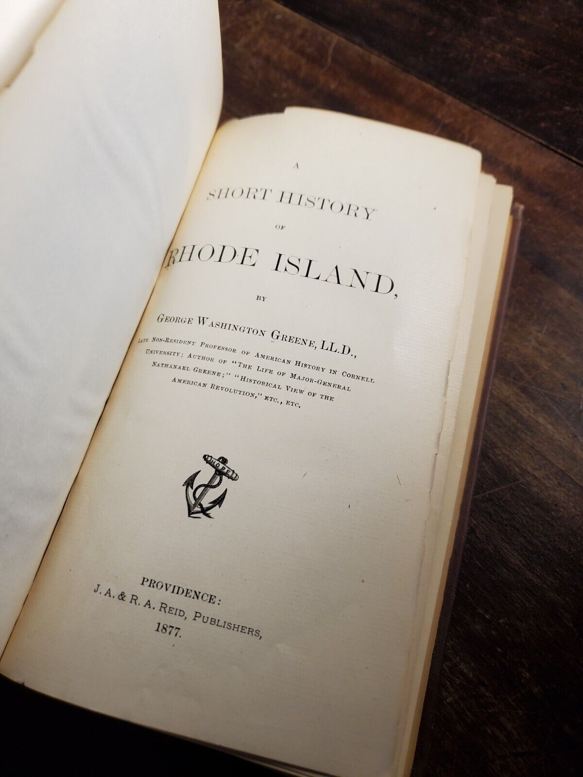 A Short History of Rhode Island by G. W. Greene, 1877 Rare Edition, Ex-library