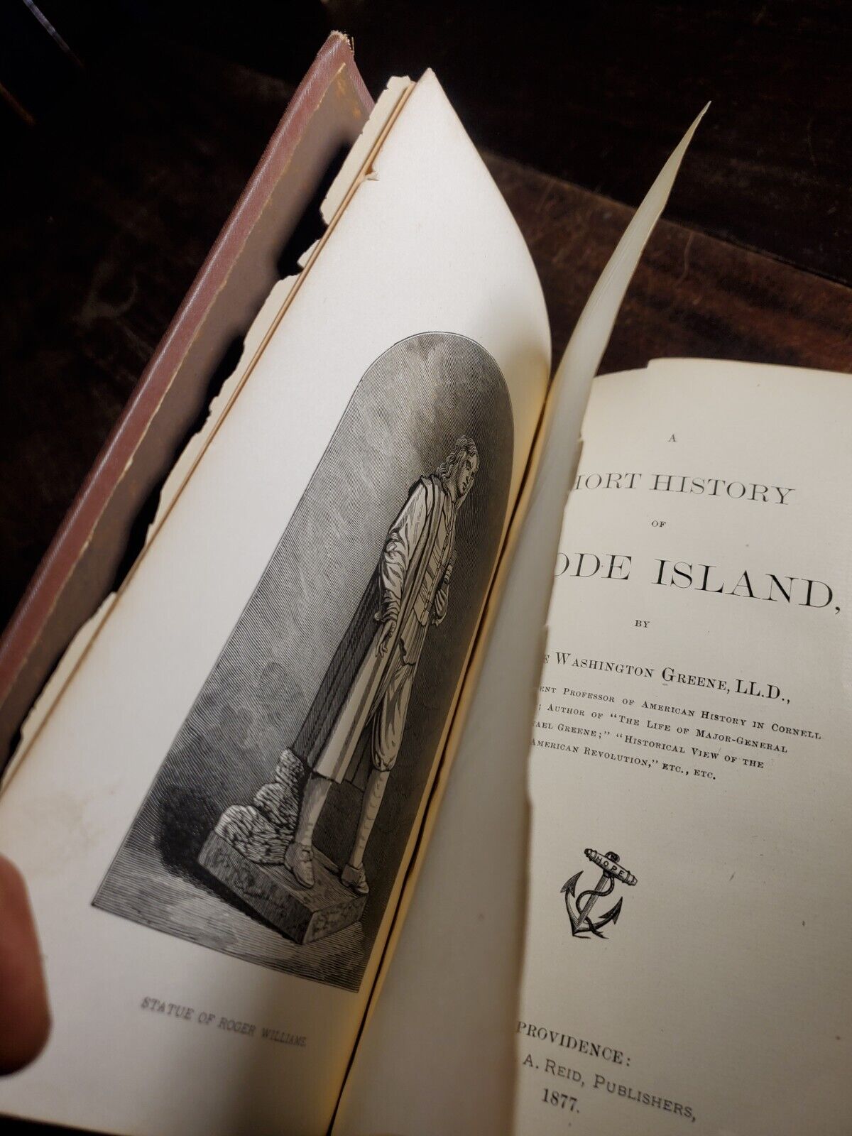 A Short History of Rhode Island by G. W. Greene, 1877 Rare Edition, Ex-library